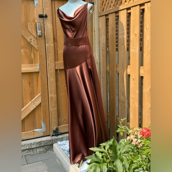 🆕 BRONX & BANCO 🧿 NWOT Leo Chocolate Brown Silk-Blend Maxi Dress, Sz L US 8 - Picture 4 of 16